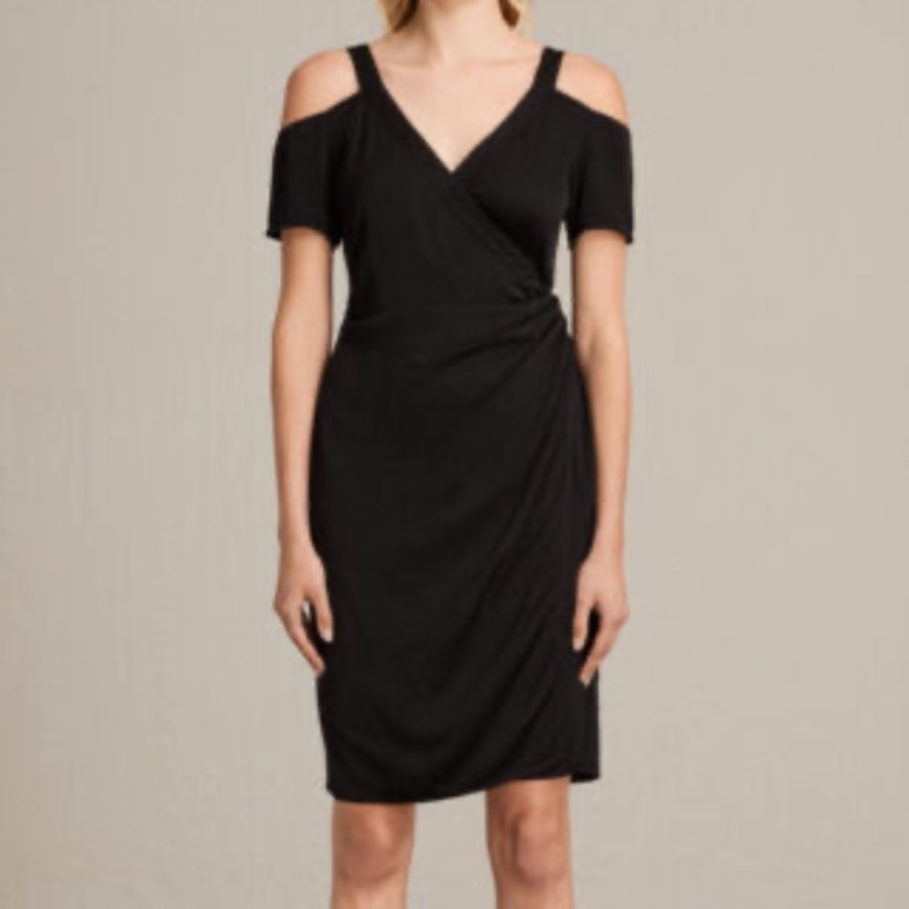 AllSaints Black off shoulder wrap dress